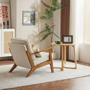 Karl home Accent Chair Wide Armrest Mid-Century Lounge Chair Linen Fabric Armchair with Lumbar Pillow & Solid Wood Frame for Living Room, Bedroom, Balcony, Beige by CozyNest Decor