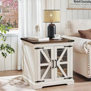 24" End Table with Charging Station, Farmhouse Night Stand with Glass Barn Door, White Nightstands with Adjustable Storage Shelf, Large Wood Square Bed Side Table for Living Room,Bedroom by CozyNest Decor