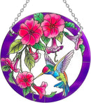Larger Purple Stained Glass Window Hanging, Hummingbird Gifts for Women, Bird and Flowers Suncatcher, Hummingbird Gifts for Women, Bird and Flowers Suncatcher for Window, Hand Painted Glass by GreenHaven Gardens