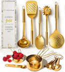 Gold Cooking Utensils with Measuring Cups and Spoons Set - 13-Piece Luxury Gold Kitchen Accessories Includes Metal Measuring Cups and Spoons for Baking, Cooking, and Elegant Kitchen Decor by CozyNest Decor