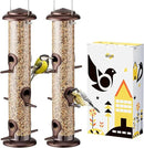 iBorn Metal Bird Feeder Hanging Wild Bird Seed Feeder for Mix Seed Blends Heavy Duty All Metal Coffee Finish,14 Inch 6 Port,Pack of 2 by CozyNest Decor