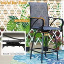 PHI VILLA 5 Piece Patio Bar Set, High Top Outdoor Dining Table and Chairs with Swivel Bar Stools (Gray) & Wood-Like Steel Rectangle Bar Table for Yard, Deck, Garden and Kitchen by CozyNest Decor