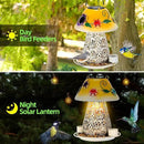 Mushroom Solar Bird Feeders for Outdoors Hanging Metal Wild Bird Feeder Garden Lantern with S Hook for Garden Decoration Yellow by CozyNest Decor
