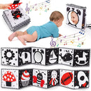 Black and White High Contrast Toys for Baby 0-3 3-6 Months Infant Tummy Time Soft Book Sensory Musical Toy 0-2-4-6 Month Babies Brain Development Montessori Crinkle Book Mirror Newborn Shower Gifts by TinyTreasures Baby Boutique