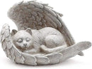 Sleeping Cat Within Angel Wings 8.5 x 5.5 Resin Stone Pet Memorial Figurine, Concrete Grey by GreenHaven Gardens