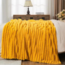 NEWCOSPLAY Faux Fur Throw Blanket Mustard Yellow 3D Ribbed Plush Thick Warm Blanket for Couch Sofa Bed 850GSM (Mustard Yellow Ribbed, Throw(50"x60")) by CozyNest Decor