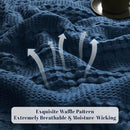 PHF Cooling Waffle Blanket Queen Size, Lightweight 60% Rayon Derived from Bamboo & 40% Cotton Breathable Blanket for Hot Sleepers, Soft and Luxury for Bed Couch and Sofa, 90"x90", Navy Blue by CozyNest Decor