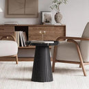 win2win Nesting Coffee Table Set of 2, Modern Coffee Table with Marble Veneer, Fluted Round Tea Table and End Table Set, Minimalist Center Tables for Living Room, Office, Black by CozyNest Decor