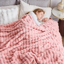 NEWCOSPLAY Faux Fur Queen Blanket Pink Bubble Blanket Thick Warm Soft for Couch Sofa Bed 550GSM (Pink, Queen(90"x90")) by CozyNest Decor