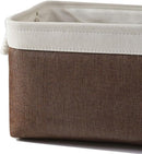 Large Storage Baskets for Shelves, Fabric Baskets for Organizing, Collapsible Storage Bins for Closet, Nursery, Clothes, Home & Office [3-Pack, White&Brown] by TinyTreasures Baby Boutique