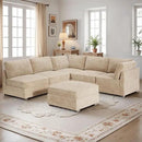 HOOOWOOO Modular Sectional Sofa,6 Pieces Sectional Couches for Living Room,98X98 L Shaped Cloud Couch with Ottoman Chaise Set(Beige Velvet Corduroy) by CozyNest Decor