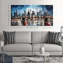 Brooklyn Bridge Wall Decor for Living Room City Canvas Wall Art for Office Blue and Black Bedroom Wall Art 24 x 48 Inch by CozyNest Decor