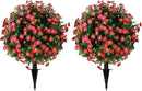 Sunnyglade Set of 2 Artificial Boxwood Topiary Ball Trees with Red Flower, Faux Shrub Bushes with Ground Spike 25.5", UV Resistant Fake Boxwood Plants for Indoor, Garden, Porch, Patio Decor (Red) by GreenHaven Gardens