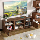 Fluted TV Stand for Tvs up to 80",Mid Century Modern TV Stand with Open Adjustable Shelf,Entertainment Center Wood TV Media Console with Cord Holes,TV Stand for Living Room Furniture Bedroom,Walnut by CozyNest Decor
