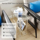 Eglaf Acrylic Narrow Side Table for Small Spaces - Slim End Table with Magazine Holder - Skinny Side Table Small Bedside Table Nightstand for Living Room Bedroom- 15.7” L x 7” W x 23.9” H, Clear by CozyNest Decor