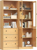 71" Tall Bookshelves Set of 2, Bookcase with Drawers & Bookshelf with Doors, Wooden Bookshelves Floor Standing Display Storage Shelves Home Decor Furniture for Home Office, Living Room,Natural by CozyNest Decor