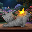 Cute Solar Cat Garden Statue with Lighted Butterfly, Outdoor Waterproof Resin Cat Figurine for Yard Lawn Patio Porch, Solar Powered Garden Decor and Gift for Cats Lovers by CozyNest Decor