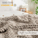 Chunky Knit Blanket Throw, 100% Hand Knit Throw Blanket Handmade Chenille Cable Knit Throw for Couch, Stylish Cozy Soft Rope Knot Crochet Blanket for Home Decor, Beige Linen, 50x60 Inches by CozyNest Decor