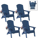Folding Adirondack Chair Set of 4 with Cup Holder, HDPE All Weather Resistant Plastic Outdoor Patio Chairs, Heavy Duty Fire Pit Seating for Backyard Lawn Garden, Wooden Textured Design(Navy Blue) by GreenHaven Gardens