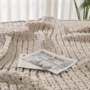 Esterra Chunky Knit Blanket Throw 60"x80", 100% Hand Knitted Chenille Throw Blanket, Cozy Soft Thick Cable Knit Throw Large Rope Knot Crochet Throw Blanket for Sofa Couch Bed, Linen Beige by CozyNest Decor
