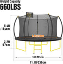 10FT 12FT 14FT 16FT Pumpkin Trampoline for Kids Adults, ASTM Approved Outdoor Recreational Trampoline with Basketball Hoop, Enclosure Net, Yellow by TinyTreasures Baby Boutique