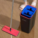 JOYMOOP Mop and Bucket with Wringer Set, Hands Free Flat Floor Mop and Bucket, with 4 Washable Microfiber Pads, Wet and Dry Use, Floor Cleaning System - Black+Red+Slate Blue by CozyNest Decor