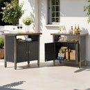 Outdoor Storage Cabinet, Woven Rattan Bar Table with 2 Doors, Slatted-Top, Wicker Console Table for Patio, Garden, Backyard, Kitchen - Black by CozyNest Decor
