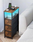 TUTOTAK Narrow LED Night Stand with Charging Station, Slim End Table with Plugins, Tall Side Table with 3 Fabric Drawer, Small Bedside Table with Storage, for Living Room, Brown TB01BB086L by CozyNest Decor