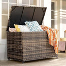 178 Gallon Outdoor Storage Box, Handle Large Portable Wicker Rattan Deck Box for Patio Furniture Cushions, Patio Deck Box with 2 WheelsThrow Pillows, Garden Tools and Pool Floats (Brown) by GreenHaven Gardens