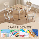 Kid Table and Chairs, Height Adjustable Childrens Table and Chair Set, Kids Tables for Age 2-8, Graffiti Desktop, Table for Kids with 4 Seats, Small Kids Table, Max 300lbs by CozyNest Decor