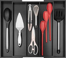 Purawood Kitchen Drawer Organizer - Expandable Utensil Organizer for Kitchen, Cutlery Tray & Silverware Organizer, 3-5 Slots - Bamboo Drawer Organizer for Utensils & Flatware (Black) by CozyNest Decor