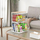 Wetheny 2 Tier Stackable Wall Mounted Wire Basket Fruit Basket with Wood Lid - Kitchen Pantry Organization and Storage, Hanging Storage Basket for fruits, Onion, Potato, Produce, Vegetable (White) by CozyNest Decor