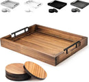 Ottoman Tray | Decorative Coffee Table Tray with Handles - Wooden, 17x13 Inch - Includes 4 Coasters - Ideal for Ottoman, Breakfast by CozyNest Decor