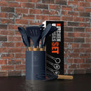 Silicone Cooking Utensils Set - 446°F Heat Resistant Silicone Kitchen Utensils for Cooking,Kitchen Utensil Spatula Set w Wooden Handles and Holder, BPA FREE Gadgets for Non-Stick Cookware (Navy Blue) by CozyNest Decor