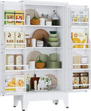 51" H Metal Kitchen Pantry Storage Cabinet, Freestanding Cupboard Storage Cabinet with Doors and Adjustable Shelves, Large Stand Up Food Cupboard for Living Room, Dinning Room, White by CozyNest Decor