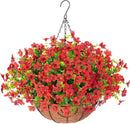 Artificial Fake Hanging Red Plants Flowers Basket for Outdoor Fall Winter Christmas, Faux Silk Daisy Mums Look Real UV Resistant for Outside Porch Home Patio Garden Yard Decoration by GreenHaven Gardens
