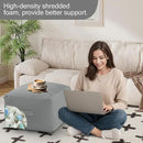 MeMoreCool Square Stuffed Pouf Ottoman Foot Rest, Floor Pouf Foot Stool with Foam Chunk Filling, Soft Stuffed Ottoman Footrest for Living Room, Light Grey by CozyNest Decor