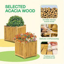 IDZO Set of 2 Acacia Wood Flower Planters for Outdoor Plants, Ergonomic Handles, Drainage Holes, Various Sizes, Ideal for Home Décor, Golden Teak by CozyNest Decor