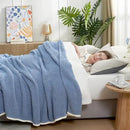 Snuggle Sac Blue Waffle Bedding Blankets Queen Size 90x90 inches, Reversible Microfiber Fluffy Fuzzy Soft Throw Cozy Knit Blanket for Women Mothers Birthday Gifts by CozyNest Decor