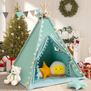 Teepee Tent for Kids with Padded Mat Cotton Canvas Kids Tent with Pompom for Toddlers Indoor Play Tent for Girls Boys with Stars Lights, Carry Bag, Banner Flag (Green) by TinyTreasures Baby Boutique