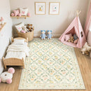 Area Rug Living Room Rugs: Floral 4x6 Washable Rug Vintage Soft Boho Non-Slip Carpet Stain Resistant Large Carpets for Bedroom Dining Room Farmhouse Nursery Hallway Home Office Beige/Multi by TinyTreasures Baby Boutique