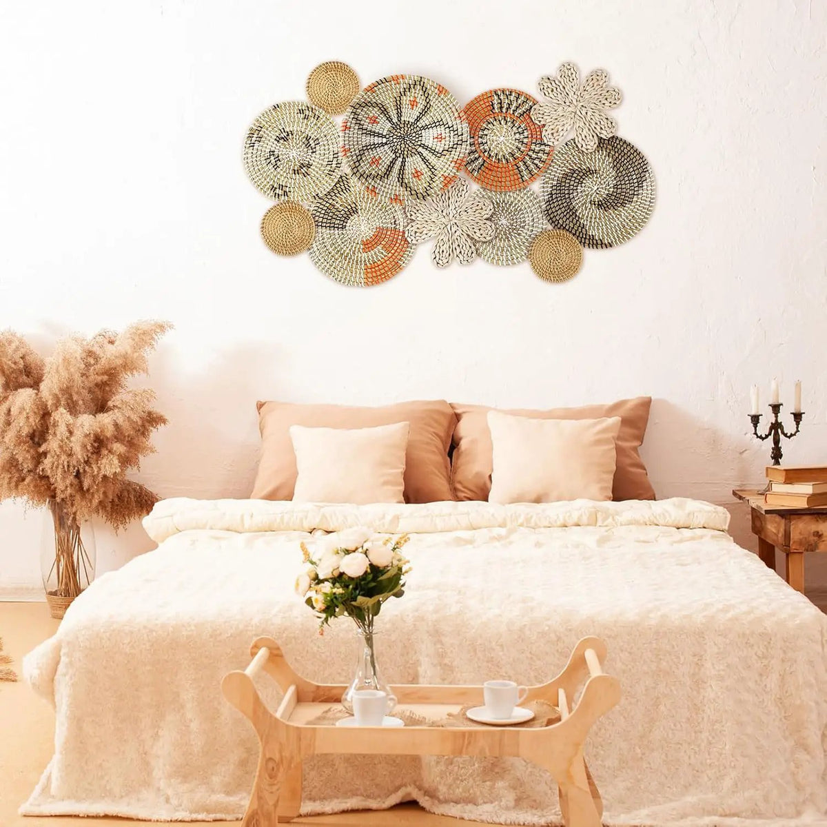 11 Pcs Boho Hanging Wall Basket Decor Handmade Woven Basket Wall Decorative Boho Wicker Baskets Placemats Round Farmhouse Bulrush Art for Rustic Home Decorations Christmas Gift(Cute), photo 5 of 6