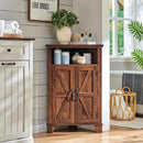 Corner Bathroom Cabinet, Farmhouse Small Cabinet with Barn Door & Adjustable Shelf, Storage Cabinets for Bathroom, Kitchen & Living Room, Brown by CozyNest Decor