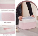 OIAHOMY 4 Pack Storage Baskets for Organizing, Basket for Shelves with Handle, Woven Baskets for Storage Toys, Towels, Books, Cotton Rope Basket 13" L x 9 " W x 7.8 " H, Pink & White by TinyTreasures Baby Boutique