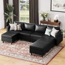 ABCASA 118.5" Faux Leather Modular Sectional Sofa, 7 Seater U Shaped Couch with Storage Seat with Reversible Chaise Deep Seat for Living Room Black by CozyNest Decor