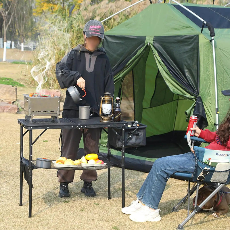 REDCAMP Folding Portable Grill Table with Sink for Outside, Lightweight Aluminum Metal Grill Stand Picnic Table for Camping Cooking BBQ RV Picnic, 2 Heights Adjustable,Black 36"x20", photo 2 of 6