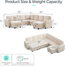 LINSY HOME Sectional Sleeper Sofa with Pull Out Couch Bed - Convertible Plush Corduroy Cloud Couches with Storage Chaise & USB Charging, Comfy Modular Couch for Living Room, Beige by CozyNest Decor