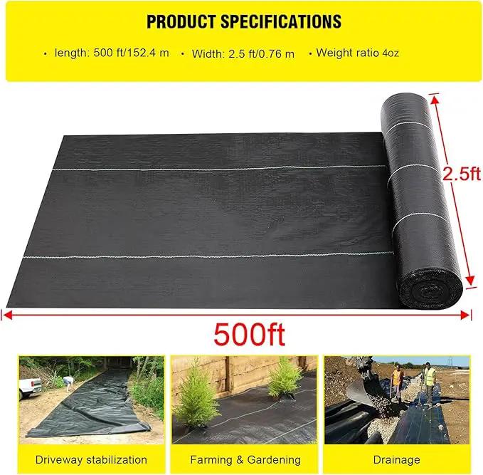 Driveway Fabric 2.5x500 ft - Commercial Weed Barrier, Heavy Duty 4OZ Landscape Fabric for Road, French Drain, Erosion Control, and Construction Projects, photo 2 of 7