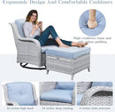 5 Piece Outdoor Patio Furniture Set - Wicker Furniture Patio Conversation Set, Outdoor Swivel Rocker Chairs with 3-Seater Sofa and 2 Ottomans for Small Space, Baby Blue Cushion by GreenHaven Gardens