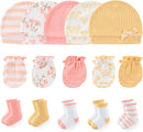 Newborn Baby Boy Girl Caps Mittens Socks Set Cotton Baby Essentials Accessories (Hats+Gloves+Socks) by TinyTreasures Baby Boutique
